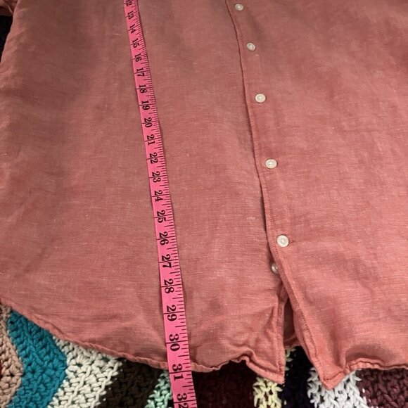 Y2K Old Navy Linen Shirt Mens XL Red Short Sleeve Camp Shirt - Picture 5 of 6